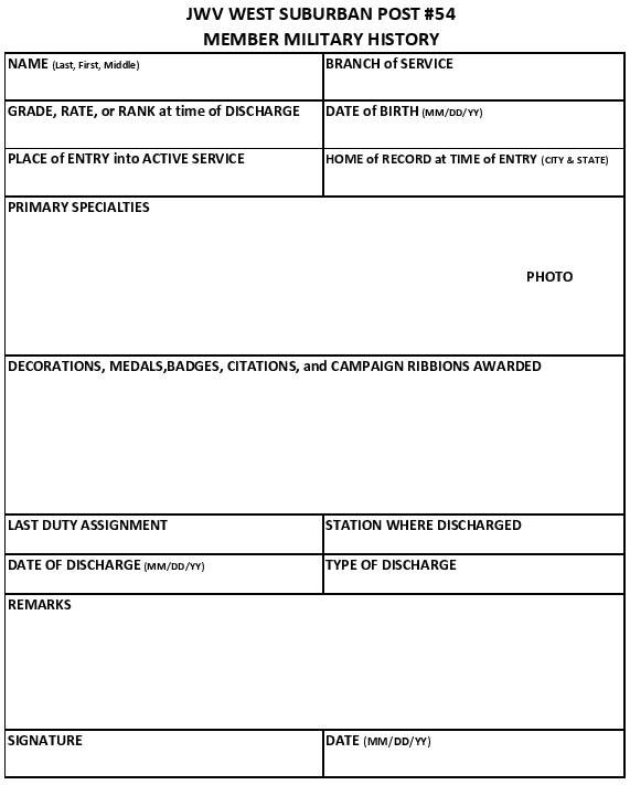 For JWV Members Only: Download and complete this form 